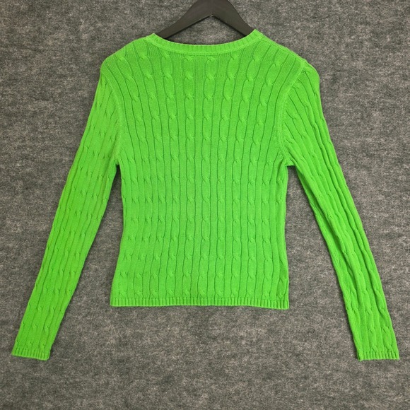 VTG Polo Jeans Co‎ Ralph Lauren Cable Knit Sweater Green Womens Large Crew Neck - Picture 4 of 8